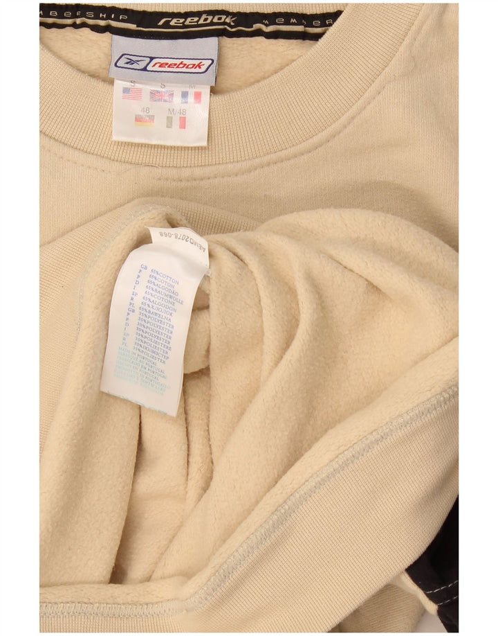 Męska bluza Reebok z grafiką, sweter, mała, beżowa, bawełniana z blokami kolorów