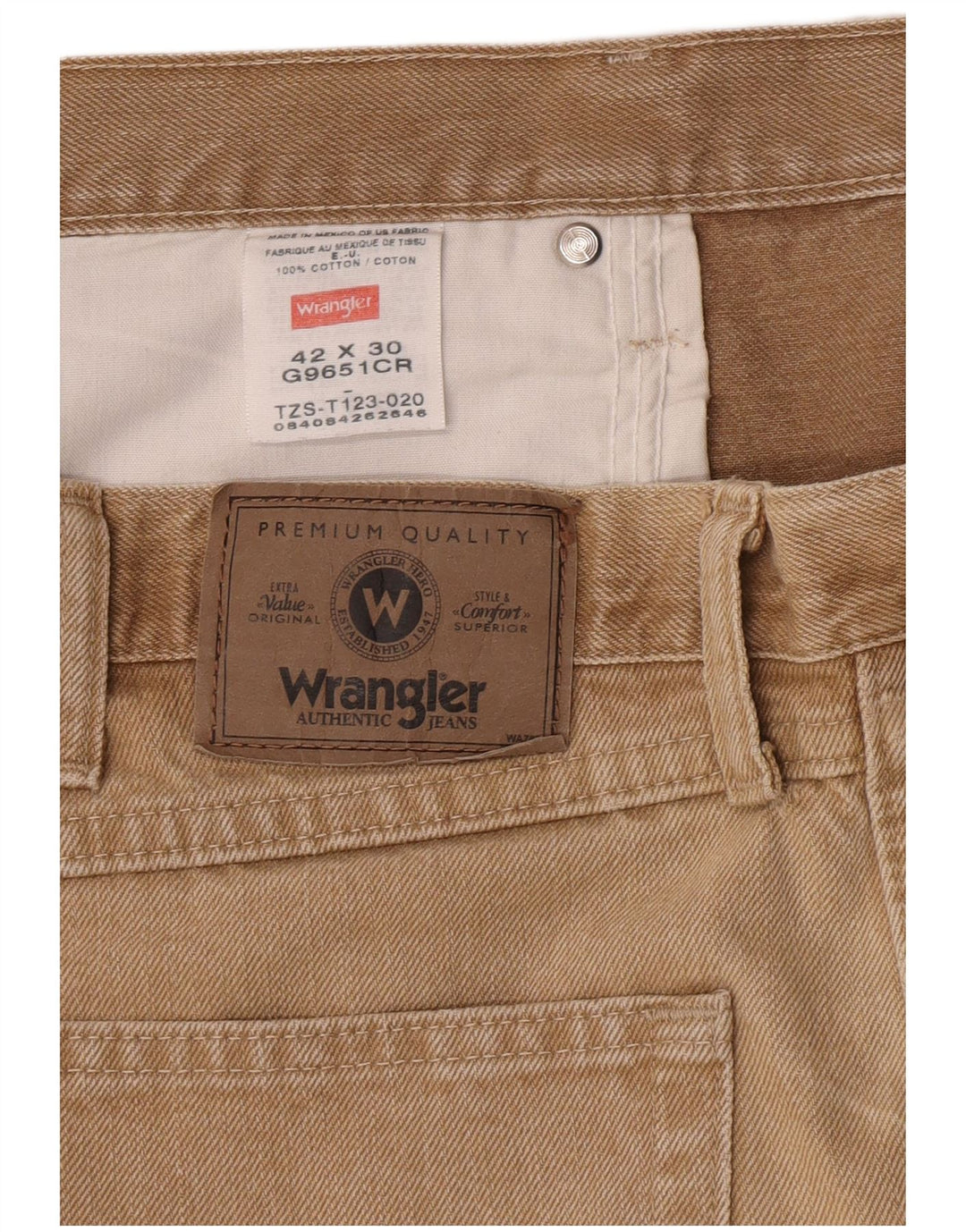 Męskie proste dżinsy Wrangler W42 L30 beżowa bawełna