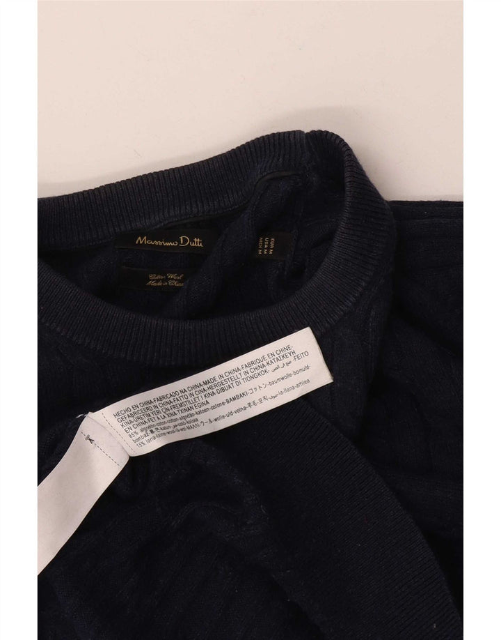 Męski sweter z okrągłym dekoltem Massimo Dutti, średni granatowy, bawełniany