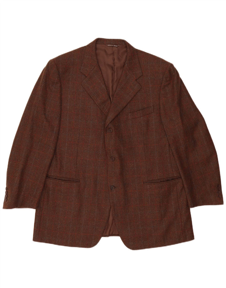 Canali Męska marynarka zapinana na 3 guziki IT 58 4XL Brązowa wełniana kratka