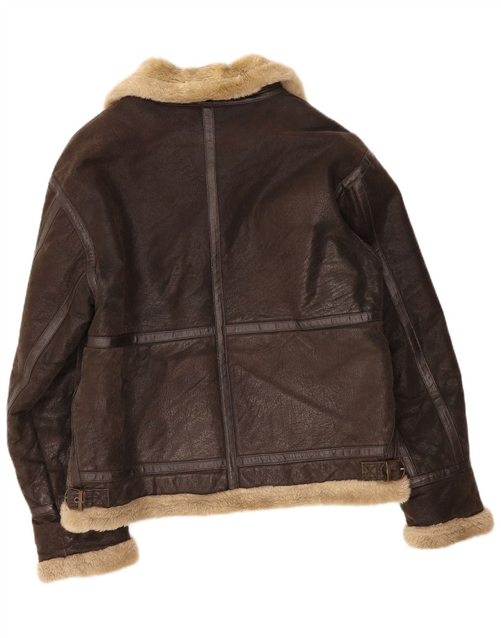 Męska skórzana kurtka Shearling Bata UK 38 Średniobrązowa skóra
