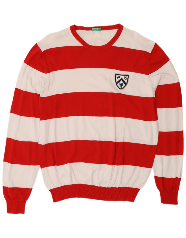 BENETTON Męski sweter z okrągłym dekoltem XL, bawełniany w czerwone paski
