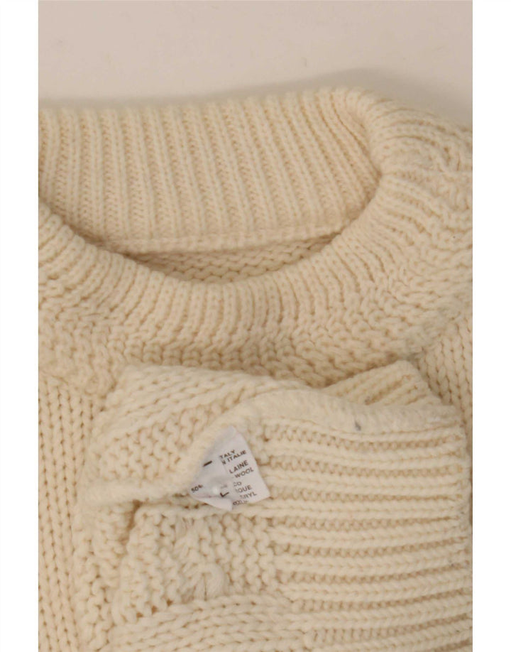 Vintage męski sweter z golfem, duży, biały, wełniany