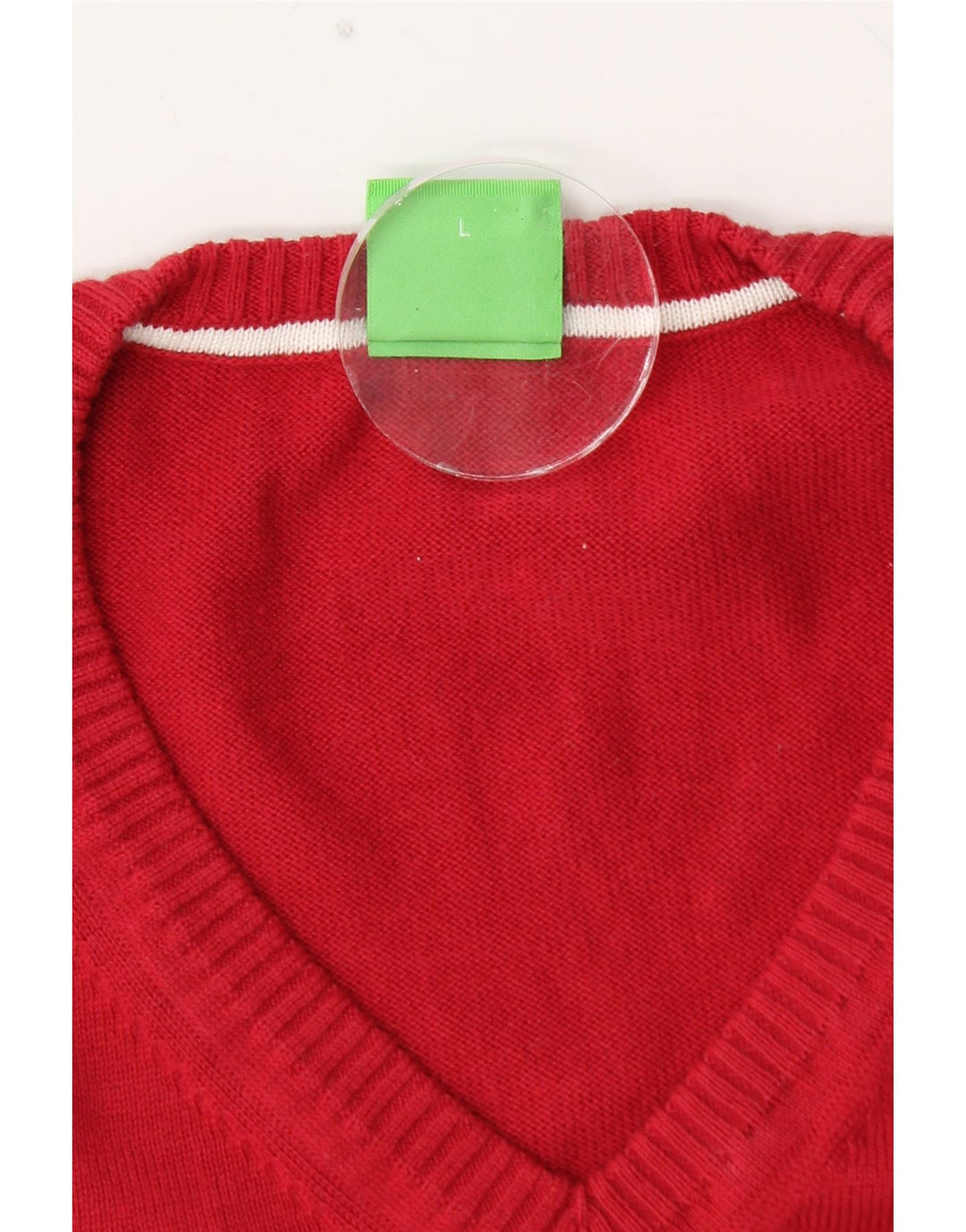 Męski sweter HUGO BOSS z graficznym dekoltem w kształcie litery V, duży, czerwony, z blokami kolorów