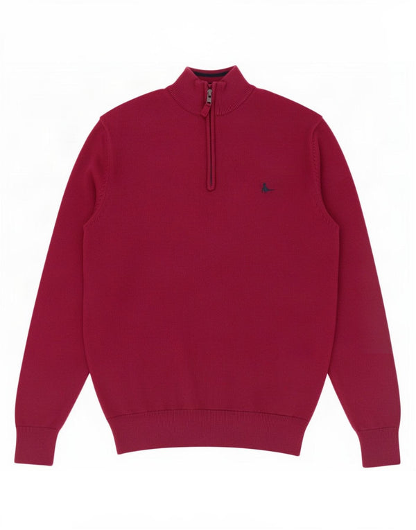Jack Wills Męski sweter z zamkiem błyskawicznym, duży, bordowy, bawełniany
