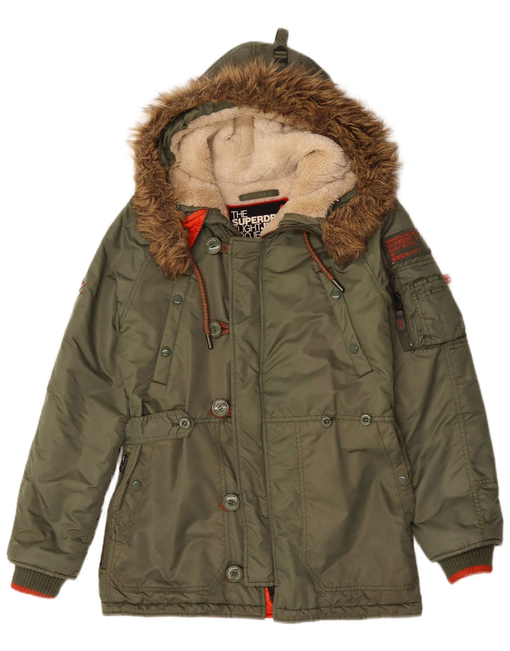 SUPERDRY Męska kurtka parka z kapturem UK 36 Small Green Nylon