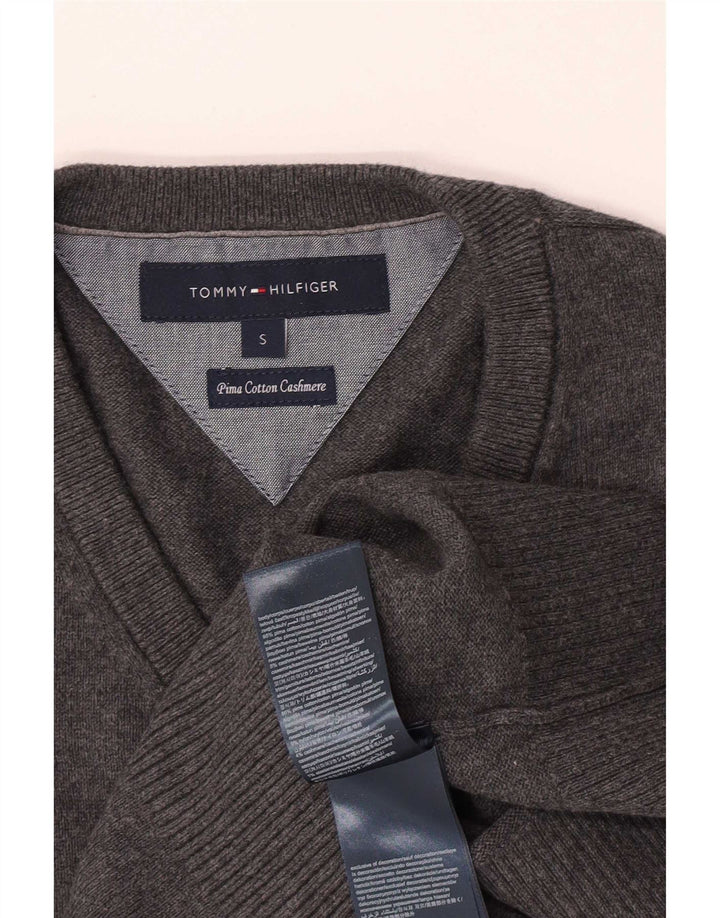 Męski sweter Tommy Hilfiger z dekoltem w kształcie litery V, mały, szary, bawełniany