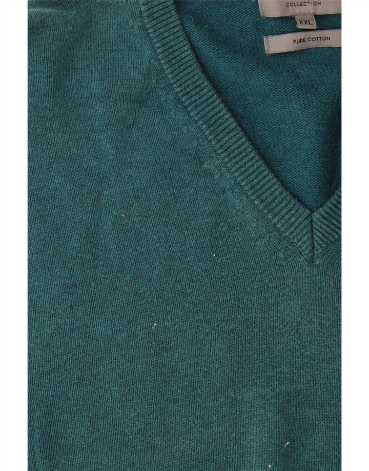Marks & Spencer Męski sweter z dekoltem w kształcie litery V, 2XL, niebieski, bawełniany