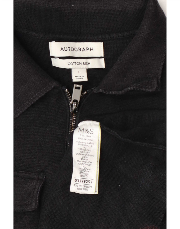 Marks & Spencer Męski sweter rozpinany, duży, czarny, bawełniany