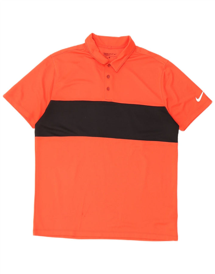 Męska koszulka polo Nike Dri Fit, duża, pomarańczowa, poliestrowa z blokami kolorów