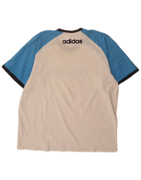 Męska koszulka z grafiką Adidas, góra XL, biała, bawełniana z blokami kolorów