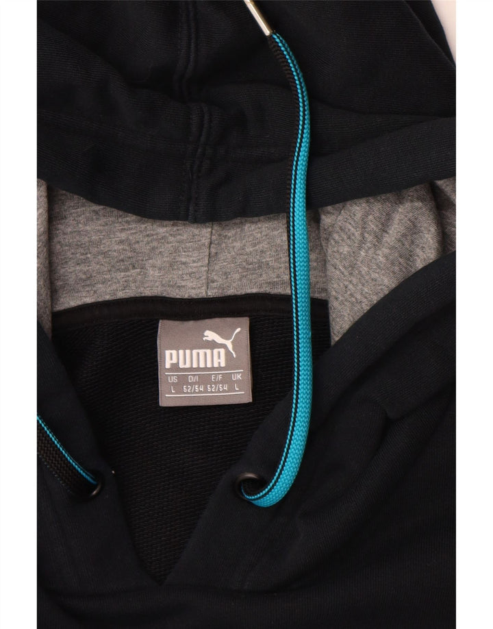 Męski sweter z kapturem i grafiką PUMA, duży, czarny, bawełniany z blokami kolorów