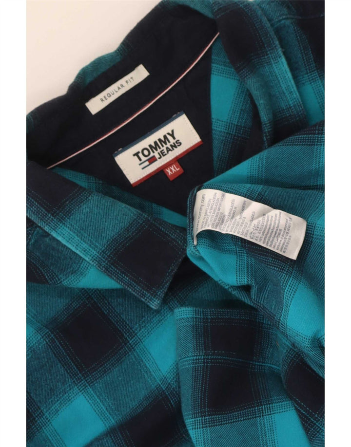 Męska koszula flanelowa Tommy Hilfiger o regularnym kroju 2XL, bawełniana w niebieską kratkę
