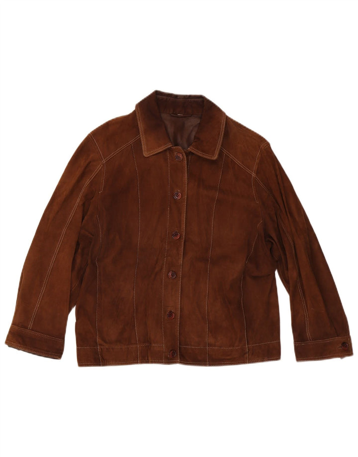 Zamszowa kurtka damska MADDOX z krótkim rękawem 3/4, UK 14, średni brąz