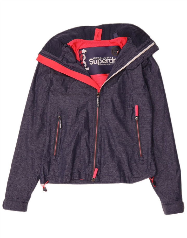 Damska kurtka przeciwdeszczowa z kapturem Superdry UK 10, mała, granatowa, nylonowa
