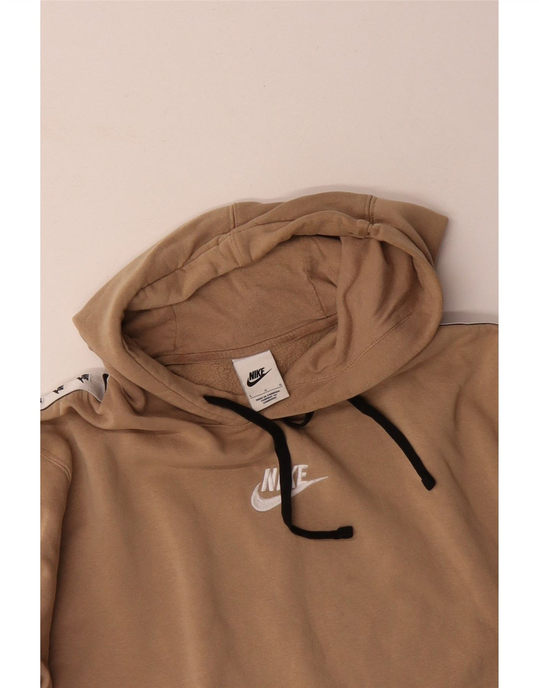 Męski sweter z kapturem NIKE z grafiką, duży, beżowy, bawełniany z blokami kolorów