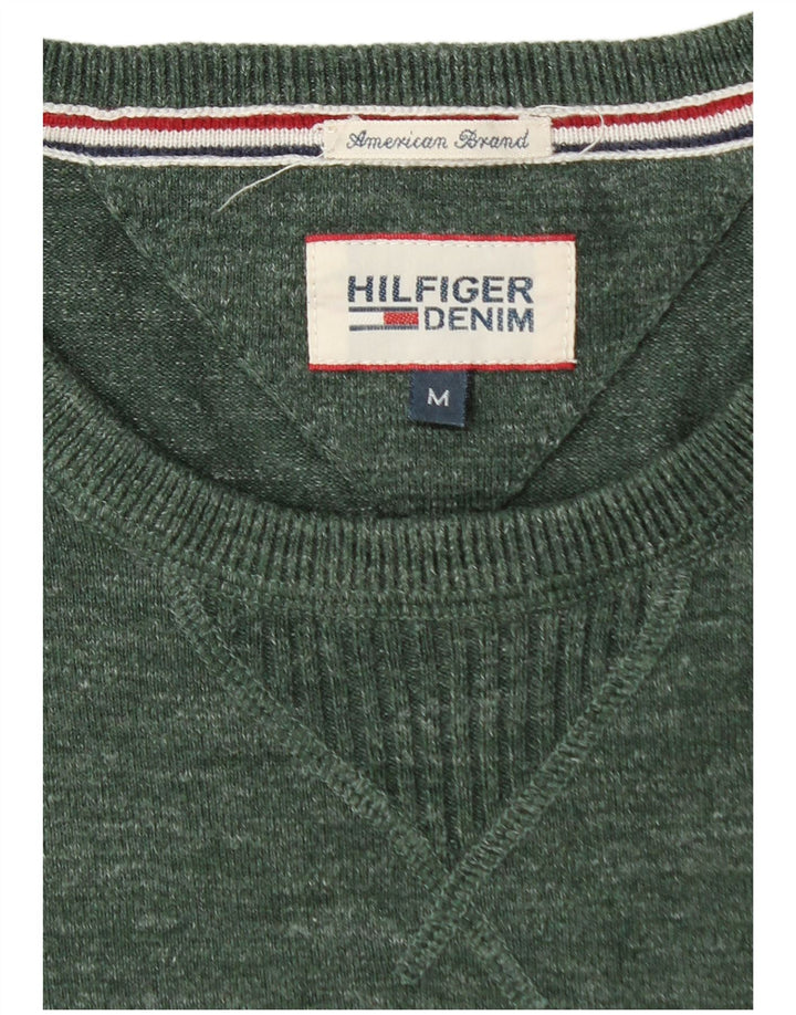 TOMMY HILFIGER Mens Crew Neck Jumper Sweater Medium Green Cotton