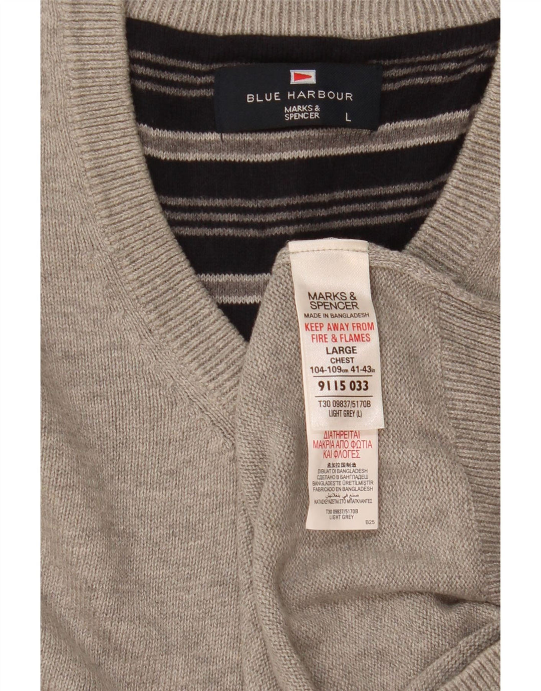 Marks & Spencer Męski podkoszulek w kolorze niebieskim z kamizelką Harbour, duży, szary, z bawełny w plamki