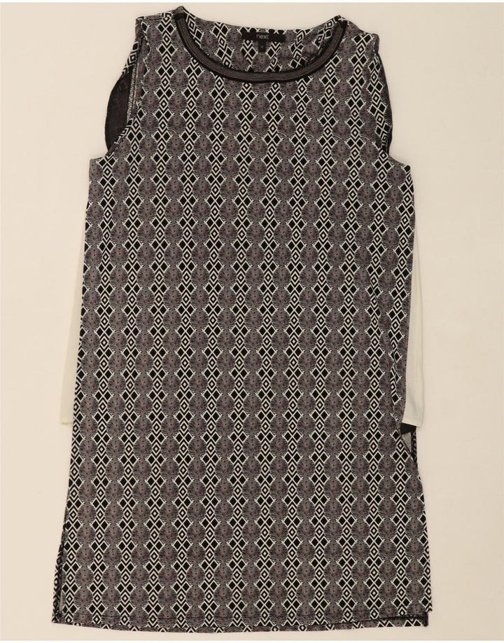 NEXT Womens Sleeveless Shift Dress UK 12 Medium  Grey Geometric Polyester Vintage Next and Second-Hand Next from Messina Hembry 