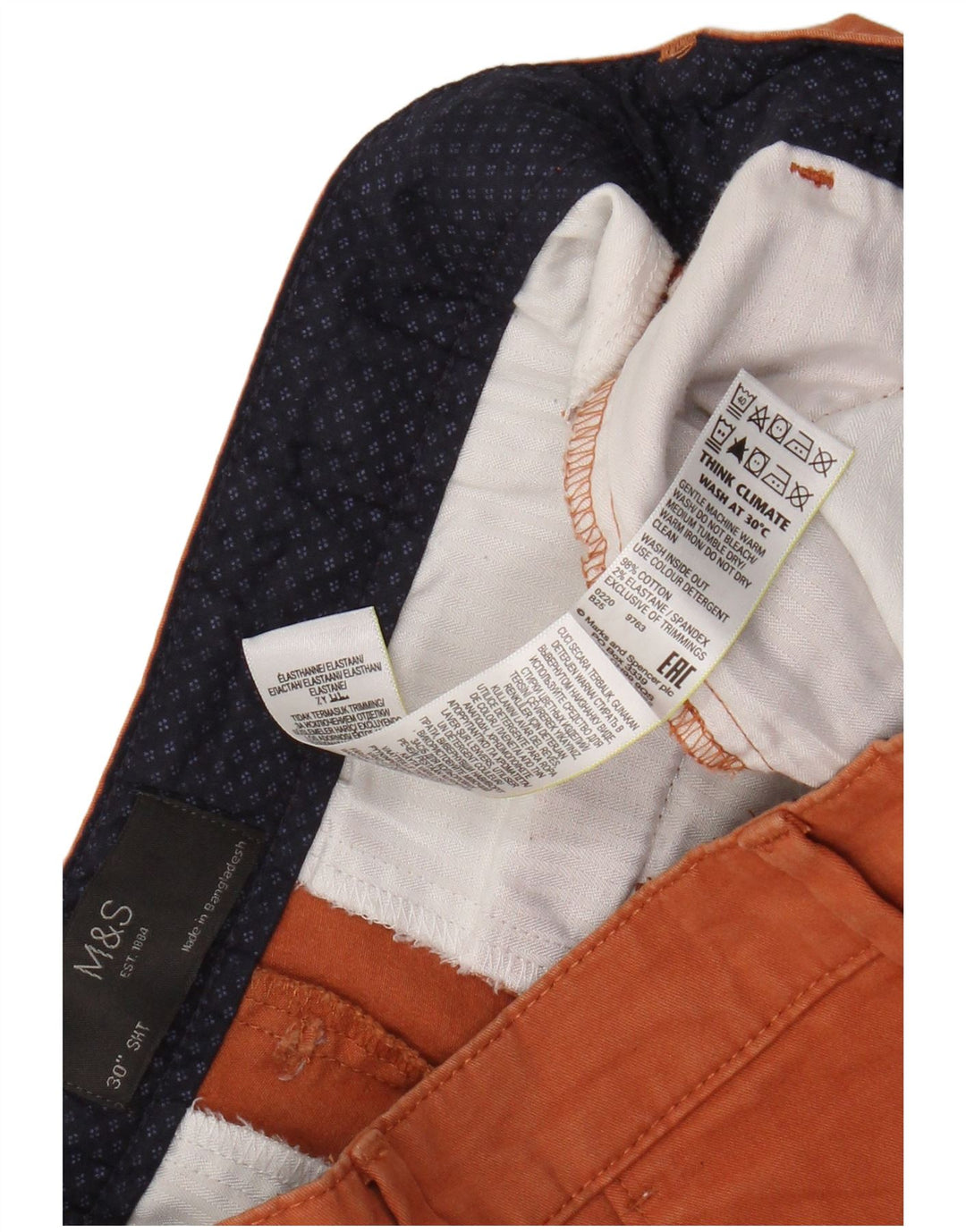 Marks & Spencer Męskie spodenki Chino W30 Średnio-pomarańczowe, bawełniane