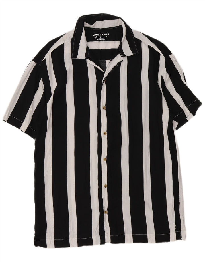 Męska koszula z krótkim rękawem Jack & Jones, wiskoza w średnie czarne paski