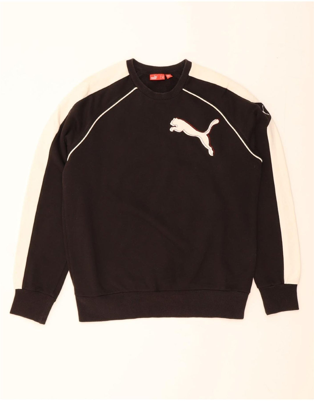 PUMA Mens Sweatshirt Jumper Medium Black Colourblock Cotton Vintage Puma and Second-Hand Puma from Messina Hembry 