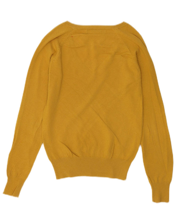 Sweter damski Zara z dekoltem w kształcie litery V, UK 10, mały, żółty, bawełniany