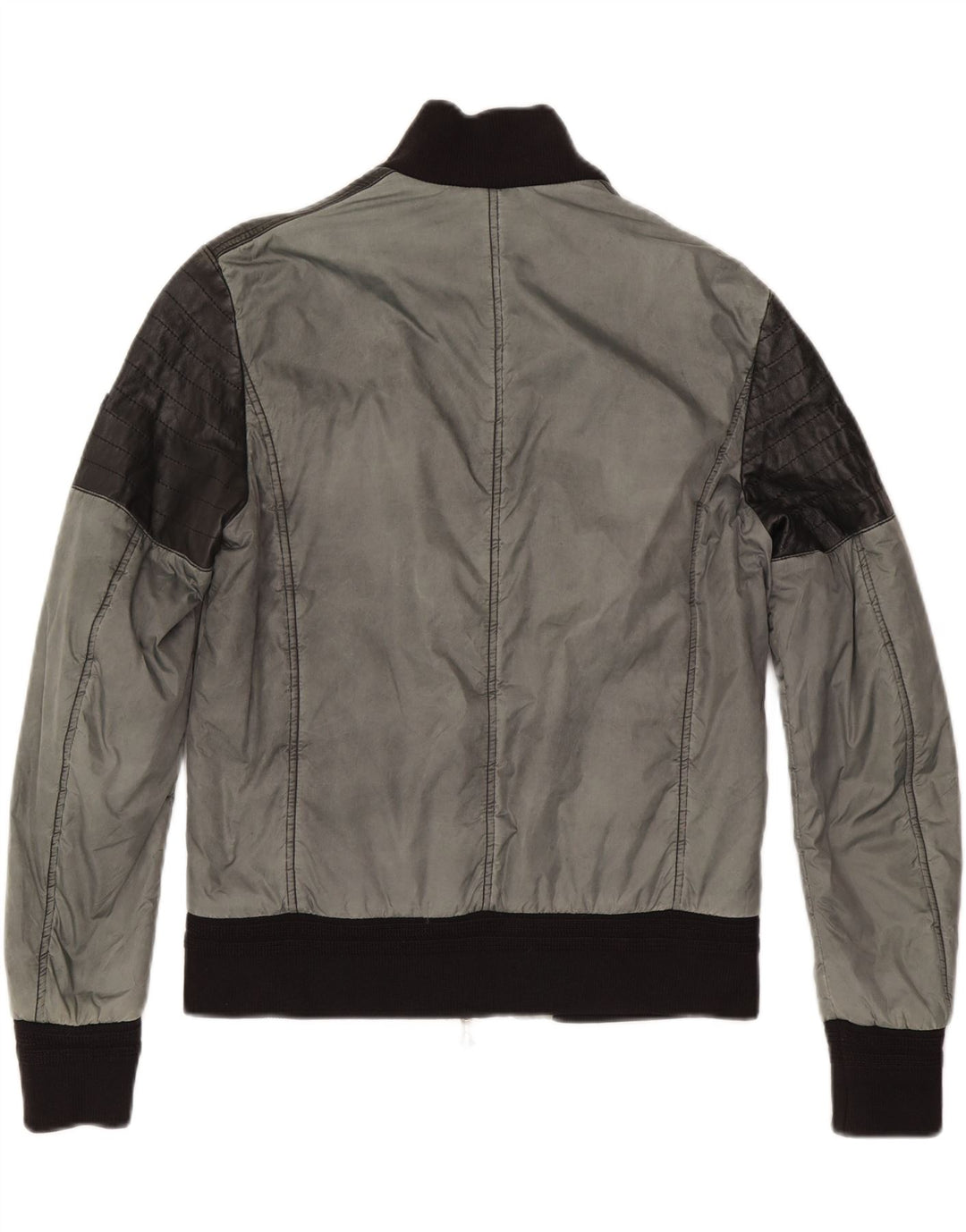 Vintage męska wąska kurtka bomber EU 50, duży szary nylon w blokach kolorów