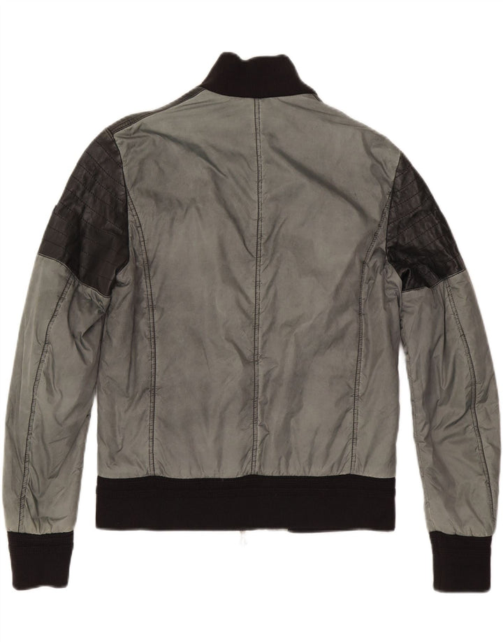 Vintage męska wąska kurtka bomber EU 50, duży szary nylon w blokach kolorów