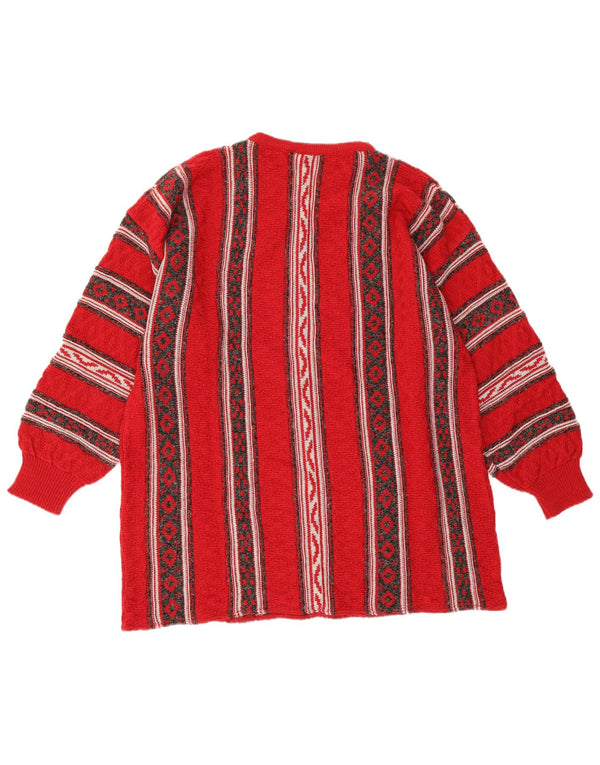 Sweter damski w stylu vintage z okrągłym dekoltem EU 46 XL, czerwona, geometryczna wełna