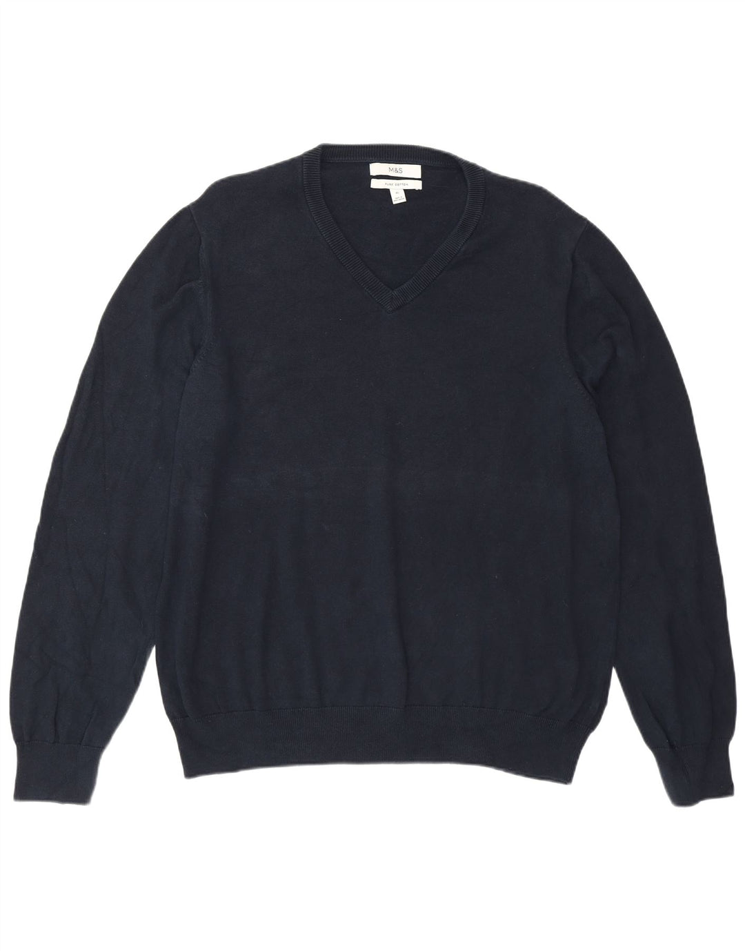 Marks & Spencer Męski sweter z dekoltem w kształcie litery V, XL, granatowy, bawełniany