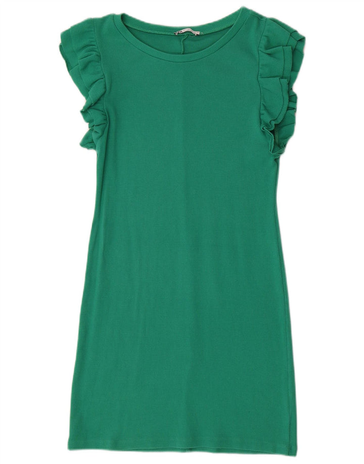 ZARA Womens Shift Dress UK 14 Large Green Cotton