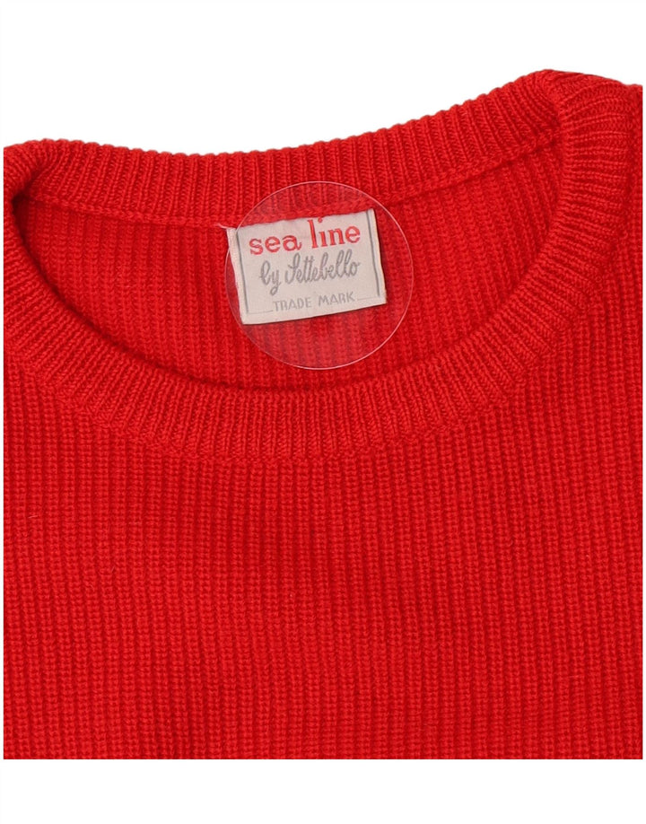 Męski sweter z okrągłym dekoltem w stylu vintage, średnia czerwona wełna dziewicza