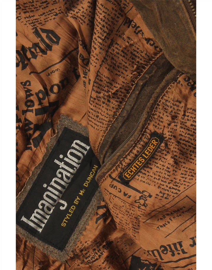 Męska kurtka lotnicza w stylu vintage z grafiką UK 38, średni brąz