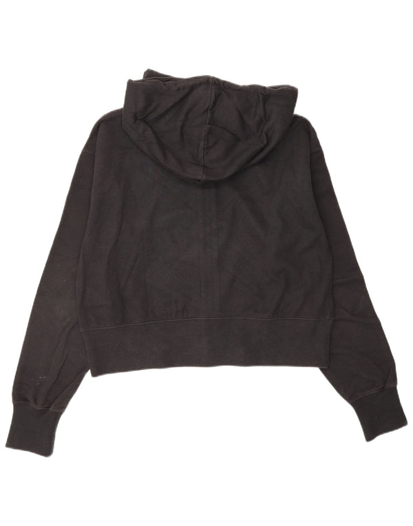 CHAMPION Womens Oversized Crop Zip Hoodie Sweater UK 10 Small Black Cotton