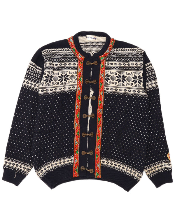 Vintage damski sweter rozpinany UK 20 2XL granatowy Fair Isle