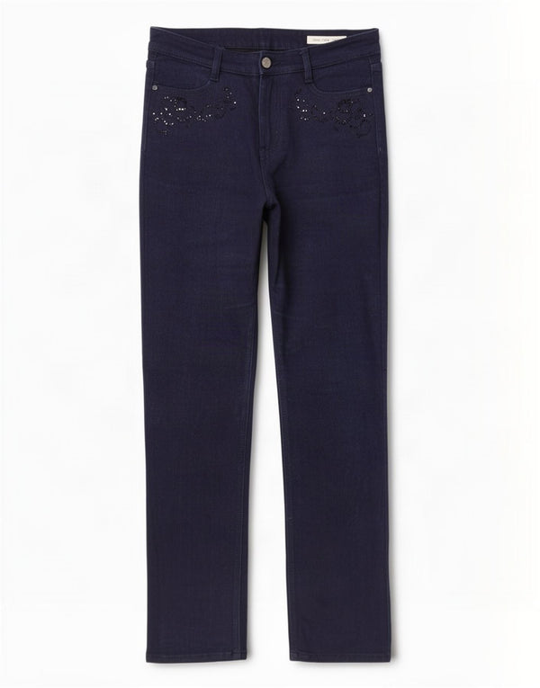 Marks & Spencer Womens Straight Jeans UK 10 Small W30 L29 Navy Blue Cotton