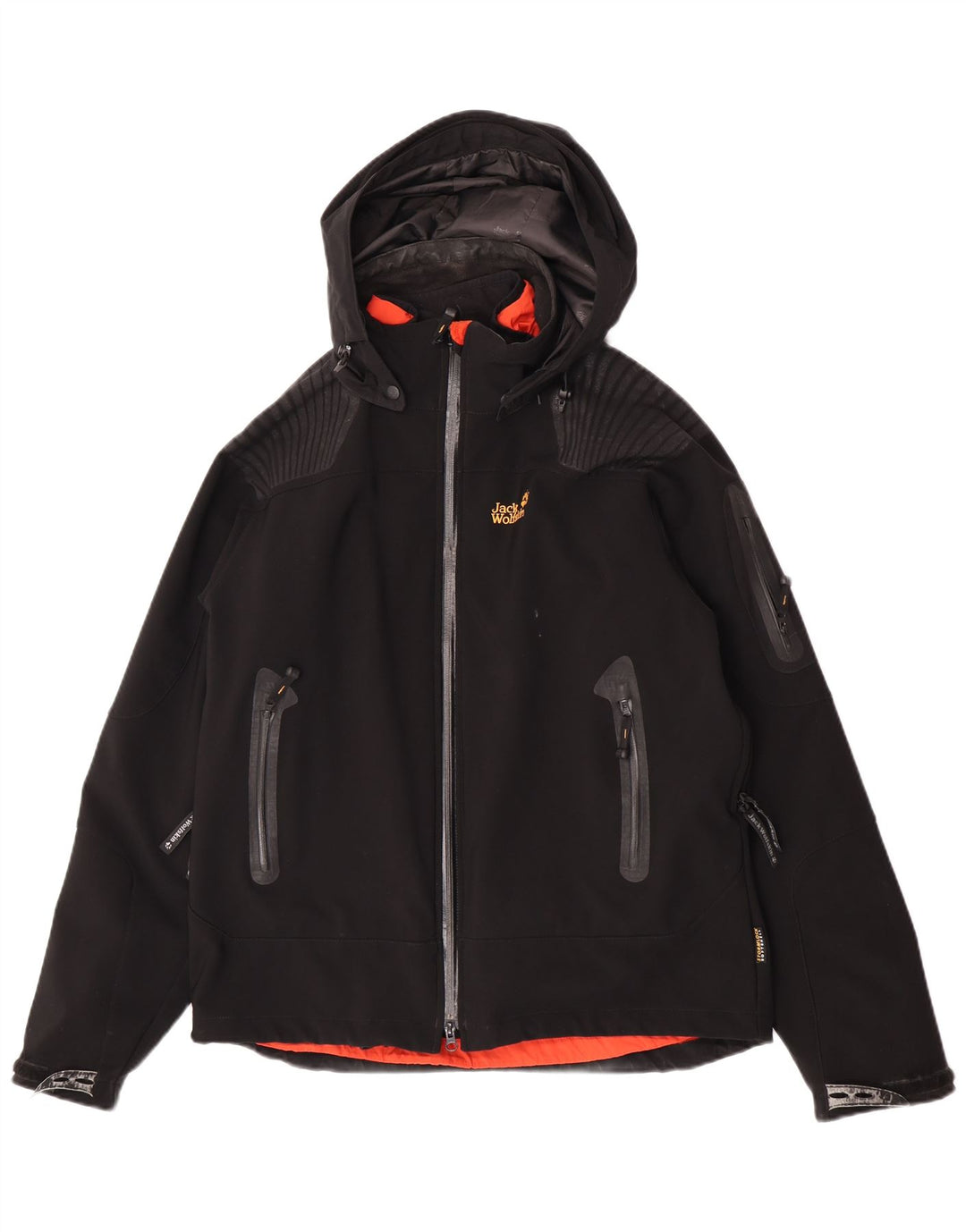 Męska kurtka wiatrówka Jack Wolfskin z kapturem UK 40/42, duży czarny poliester