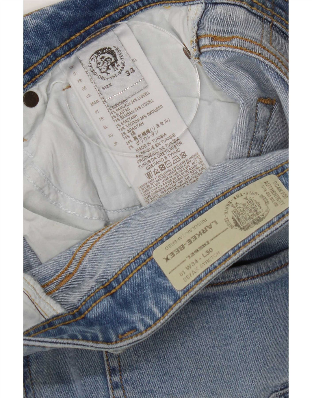 Diesel Męskie Larkee-Beex Distressed Regularne Zwężane Dżinsy W34 L30 Niebieski