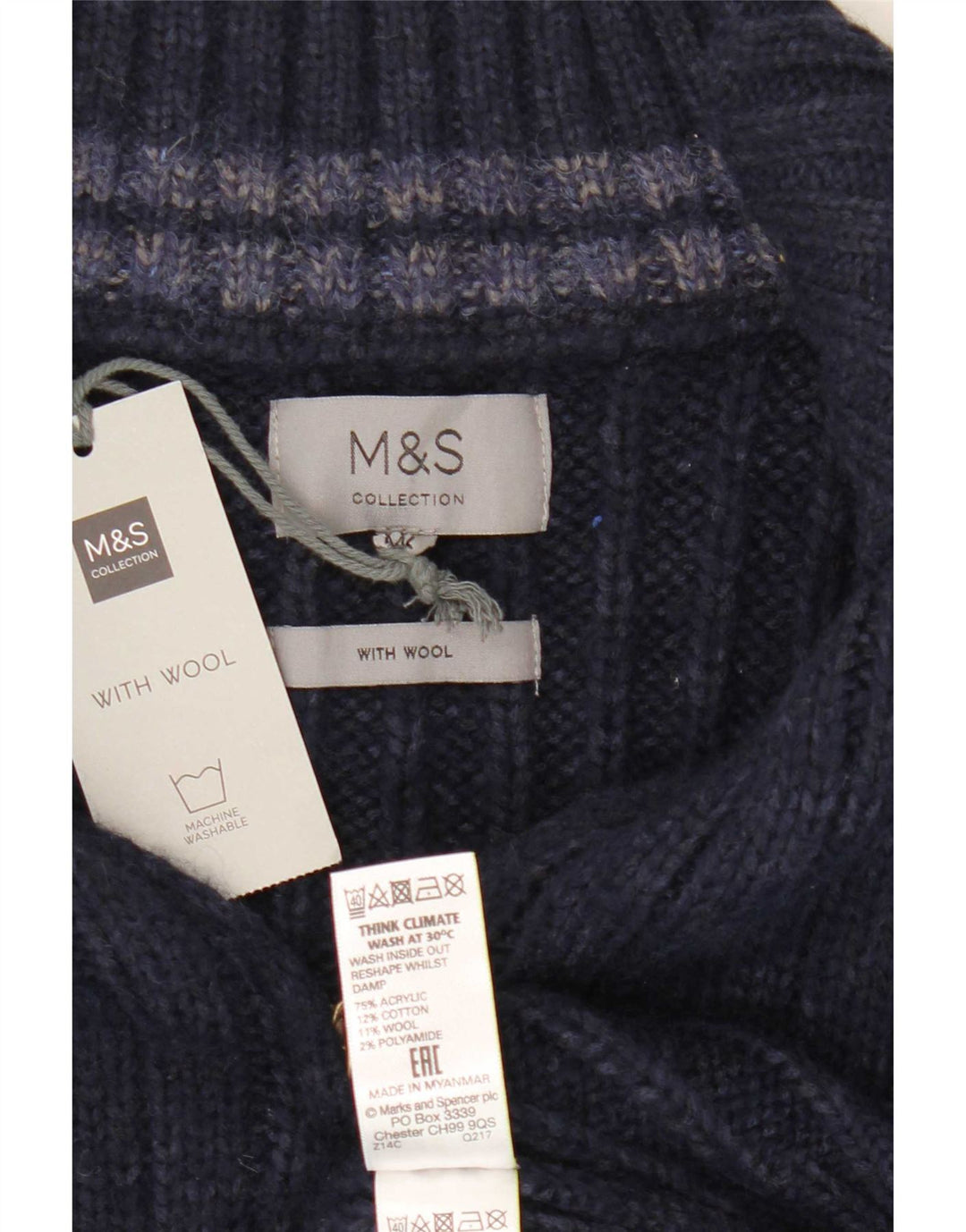 Marks & Spencer Męski sweter zapinany na zamek 2XL Granatowy akryl