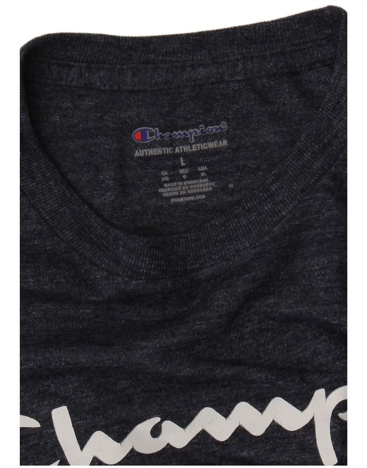 CHAMPION Mens Graphic T-Shirt Top Large Navy Blue Flecked