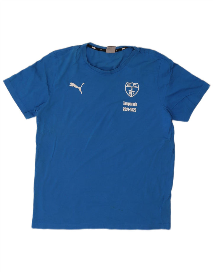 Męski T-shirt z grafiką Puma, duży, niebieski, bawełniany