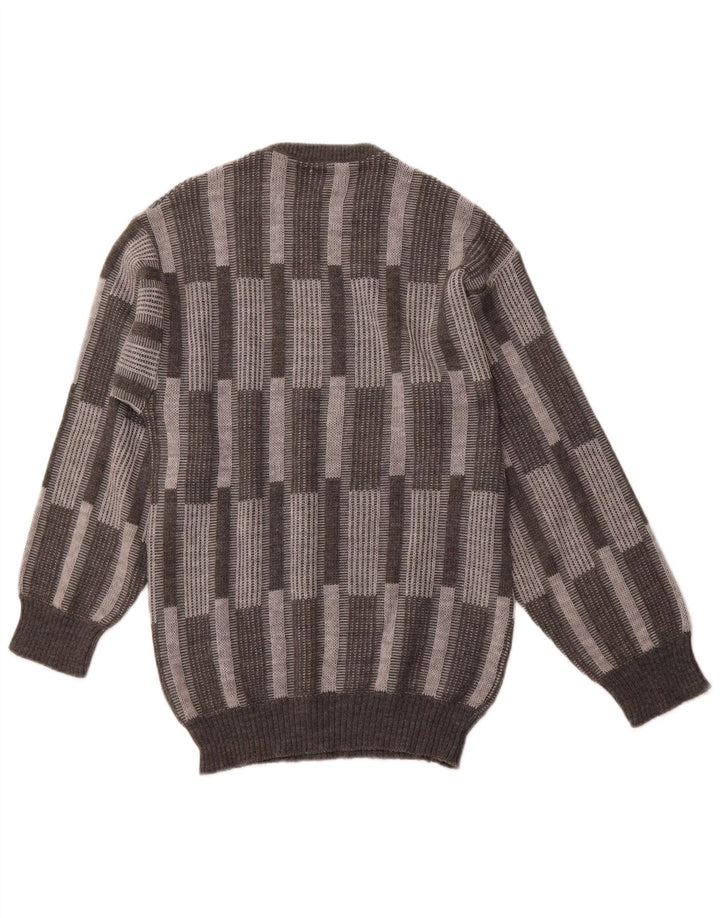 Męski sweter z okrągłym dekoltem w stylu VINTAGE IT 52, duży, szary, geometryczny akryl