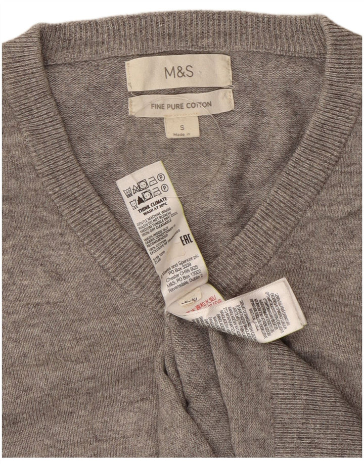Marks & Spencer Męski sweter z dekoltem w kształcie litery V, mały, szary, bawełniany w plamki