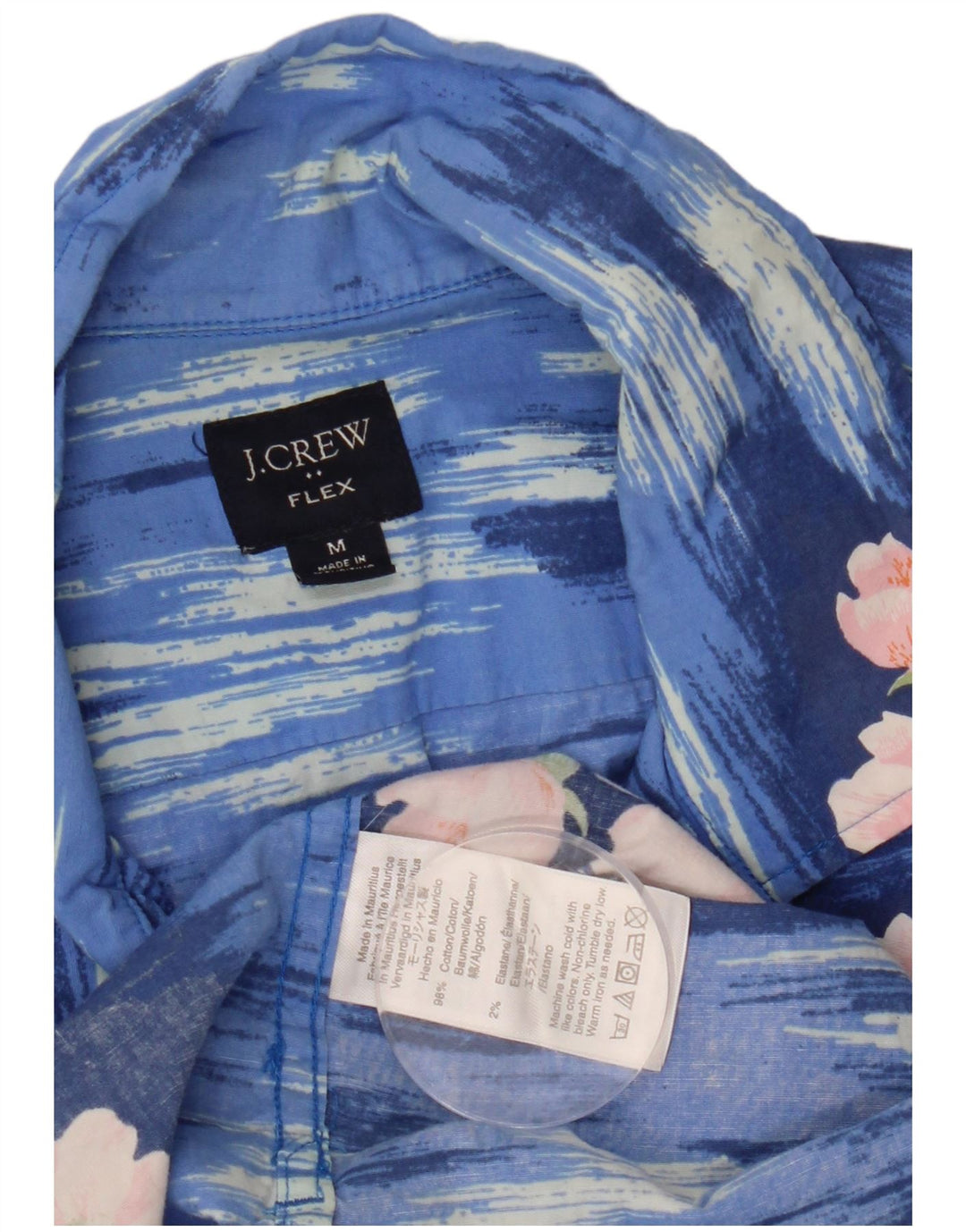 J. CREW Męska koszula z krótkim rękawem Flex, średnioniebieska, bawełniana w kwiaty