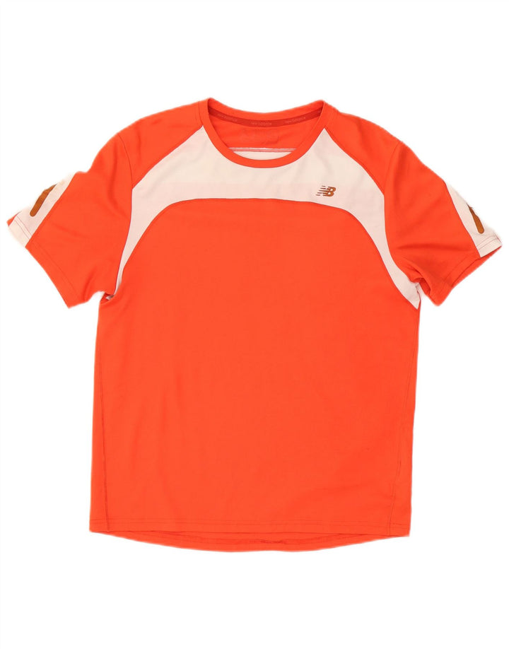 T-shirt męski New Balance Top, średni pomarańczowy, poliester z blokami kolorów