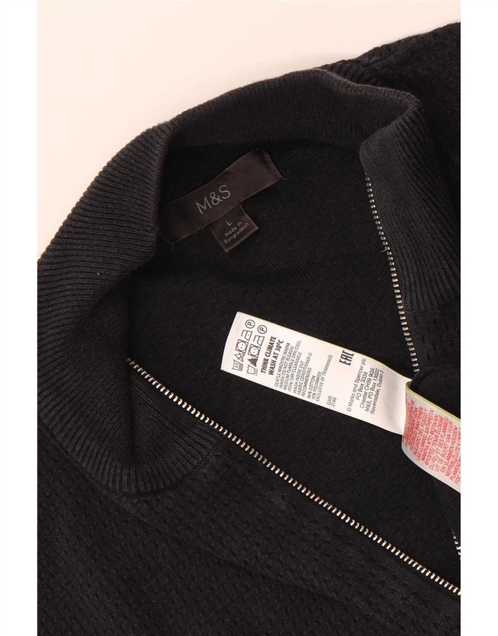 Marks & Spencer Męski sweter rozpinany, duży, czarny, bawełniany