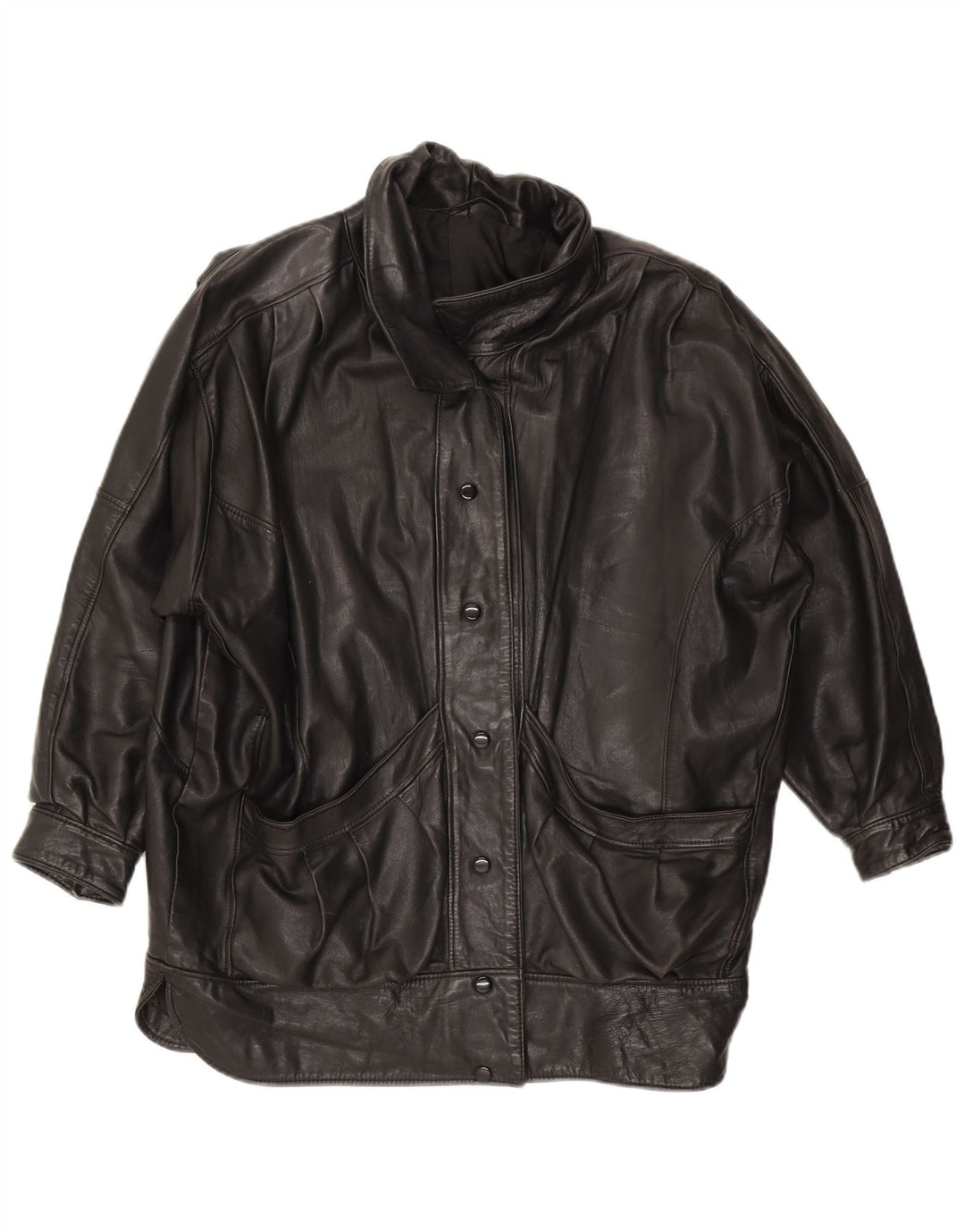 Damska kurtka skórzana oversize VINTAGE UK 14, duża czarna skóra