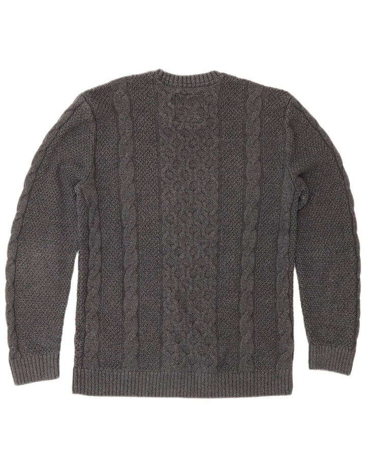 Męski sweter z okrągłym dekoltem Hollister, mały, szary, bawełniany