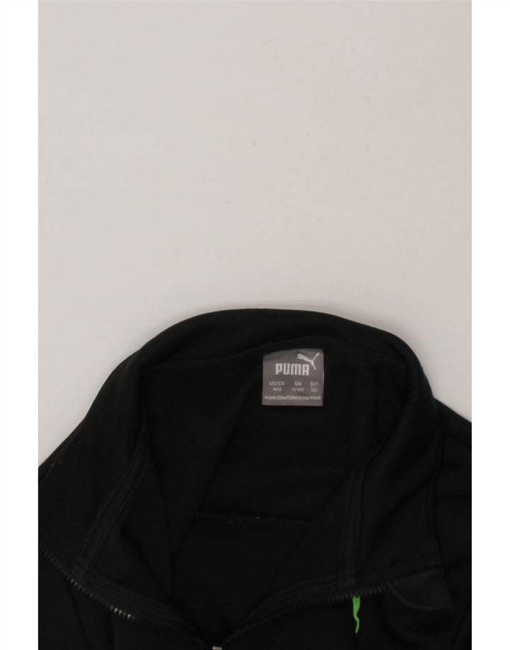 PUMA Boys Zip Neck Sweatshirt Jumper 11-12 Years Large Black Polyester Vintage Puma and Second-Hand Puma from Messina Hembry 
